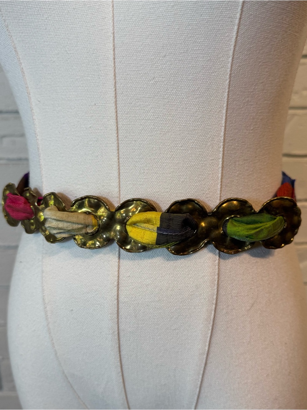 Vintage Multicolor Braided Ribbon Metal Brass Belt Womens One Size